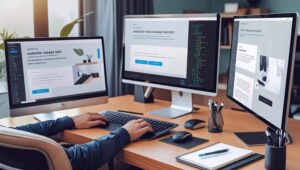 web developer at office creating a website